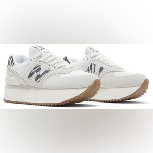 New Balance 574 Platform Sneakers Zebra Print White Women’s 7.5 Chunky